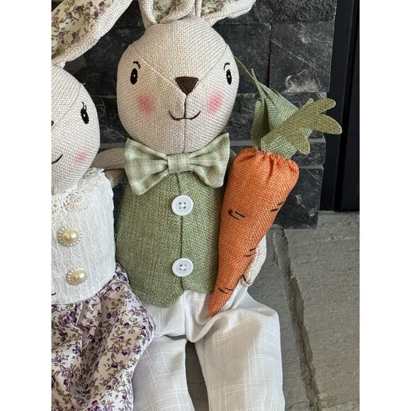 NWOT Easter Bunny Rabbits Fabric Sitting Couple Male Female Decor - Picture 3 of 9